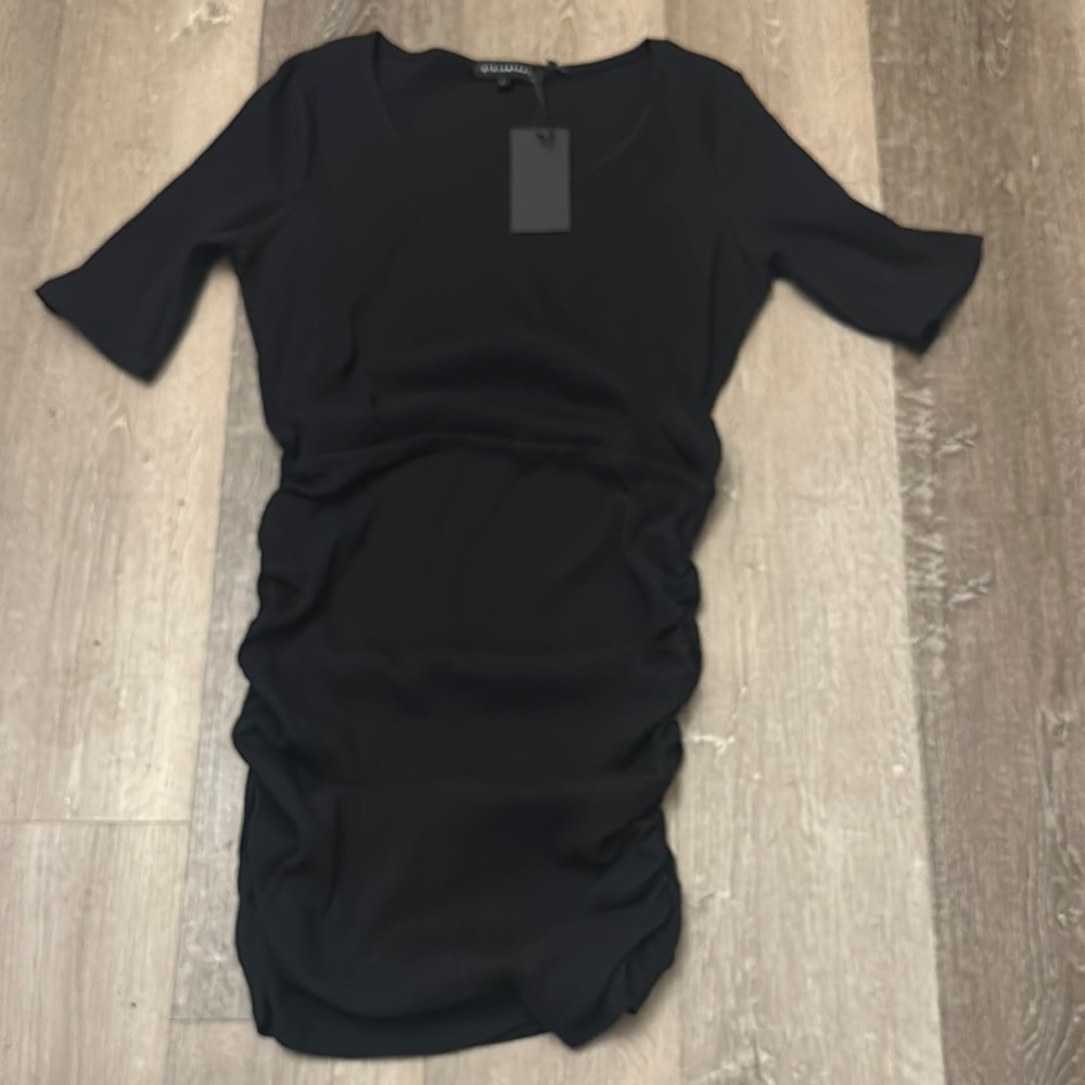 Gibson Black Ruched Sheath Mini Dress